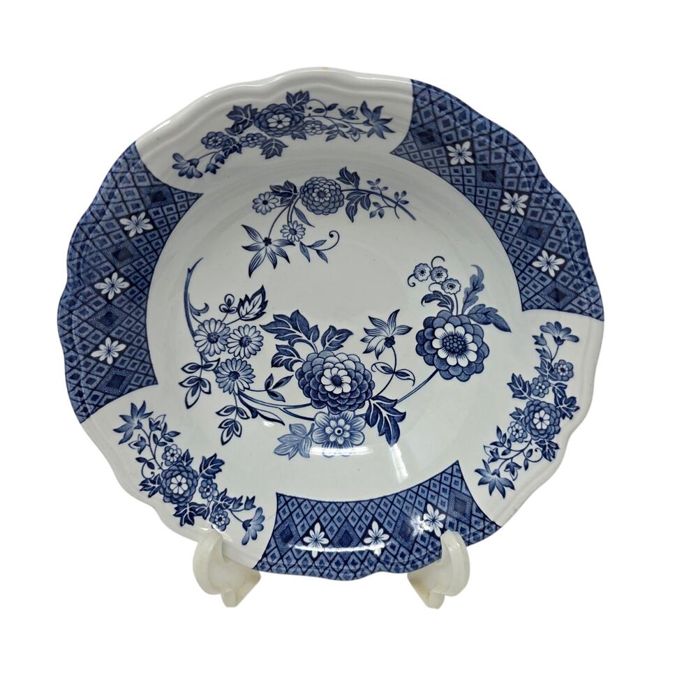 Vintage J&G Meakin Cathay Ironstone Serving Bowl Blue White Floral England 8.5"